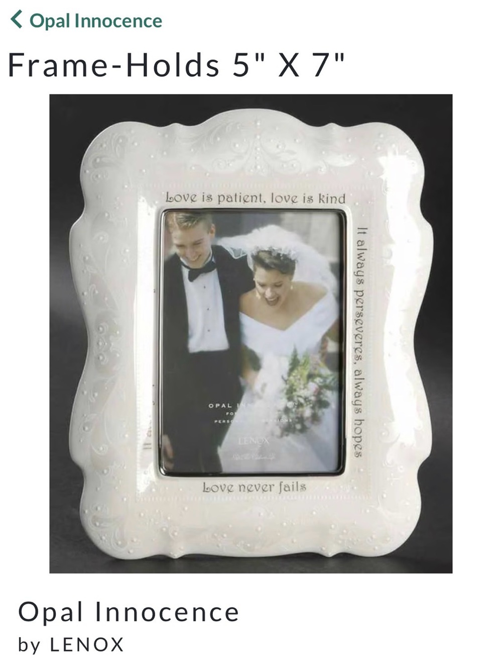 Lenox White Opal Innocence Embossed Wedding Photo Frame